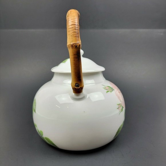 Aluminite Frugier Floral Tea Pot Bamboo Handle Vintage Limoges France EUC - Picture 4 of 12